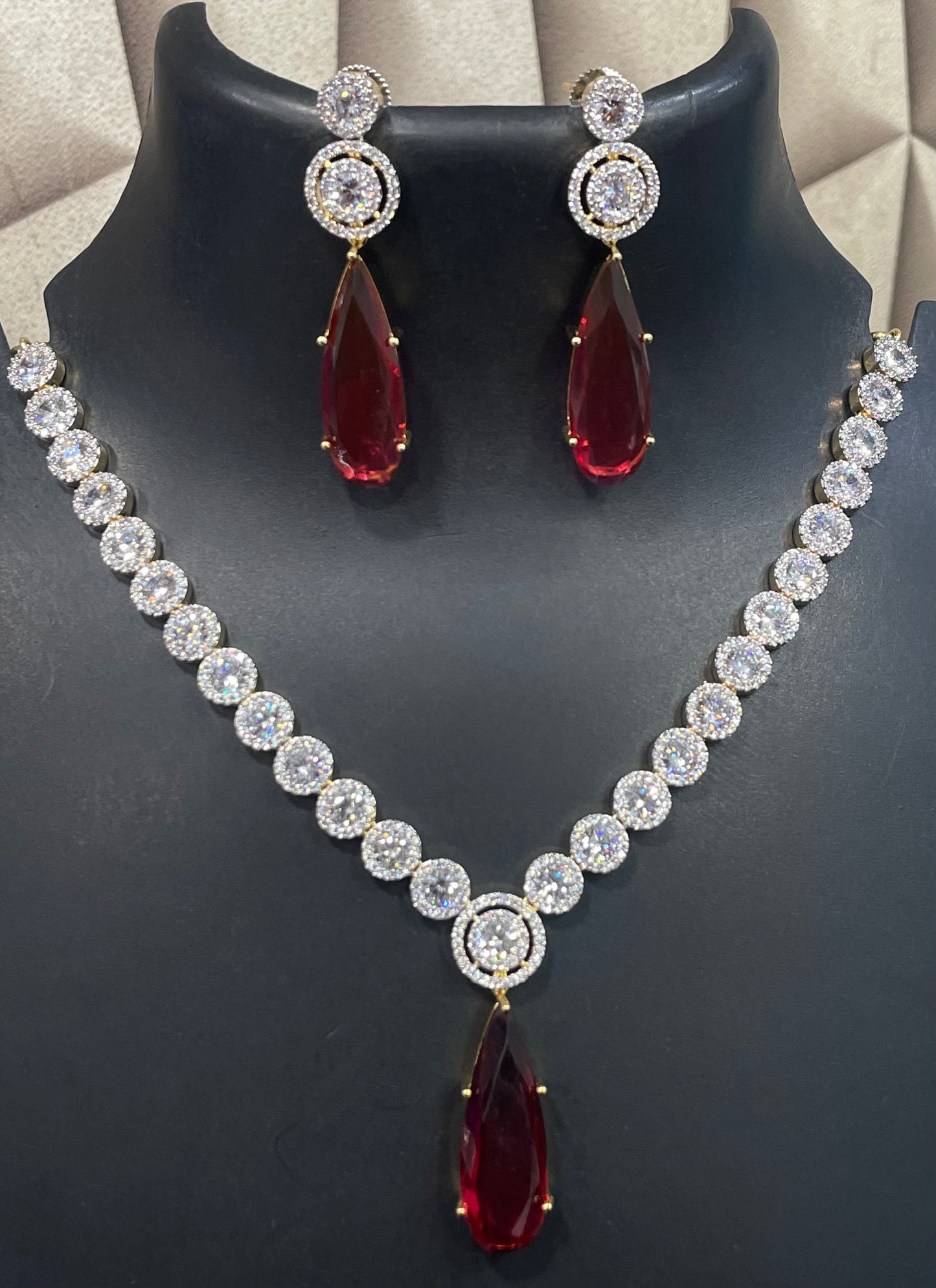 Jewellery Set for Women American Diamond Necklace Gift Set for Women, Pendant Set with Stud Earring, Valentine Gift for Girls