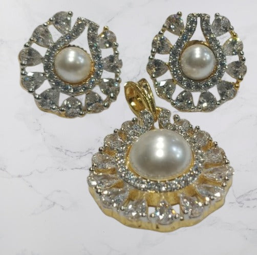 Jewellery Set for Women American Diamond Pendant Gift Set for Women, Pendant Set with Stud Earring, Valentine Gift for Girls