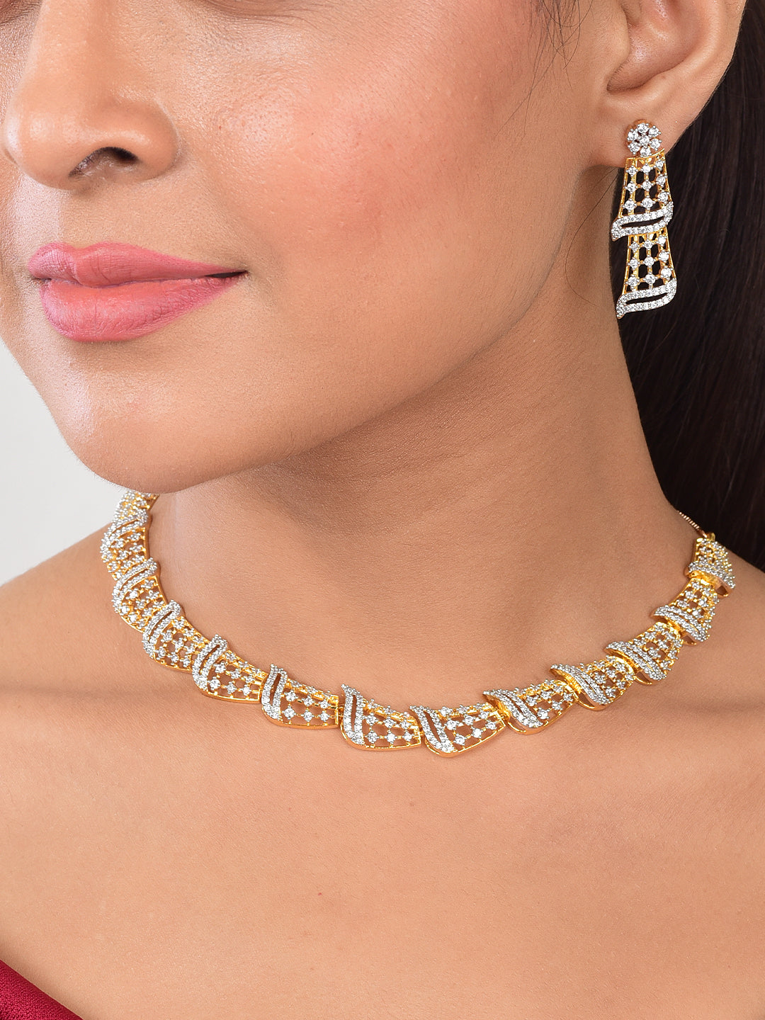 Jewellery Set for Women American Diamond Necklace for Women, Pendant Set with Stud Earring, Valentine Gift for Girls